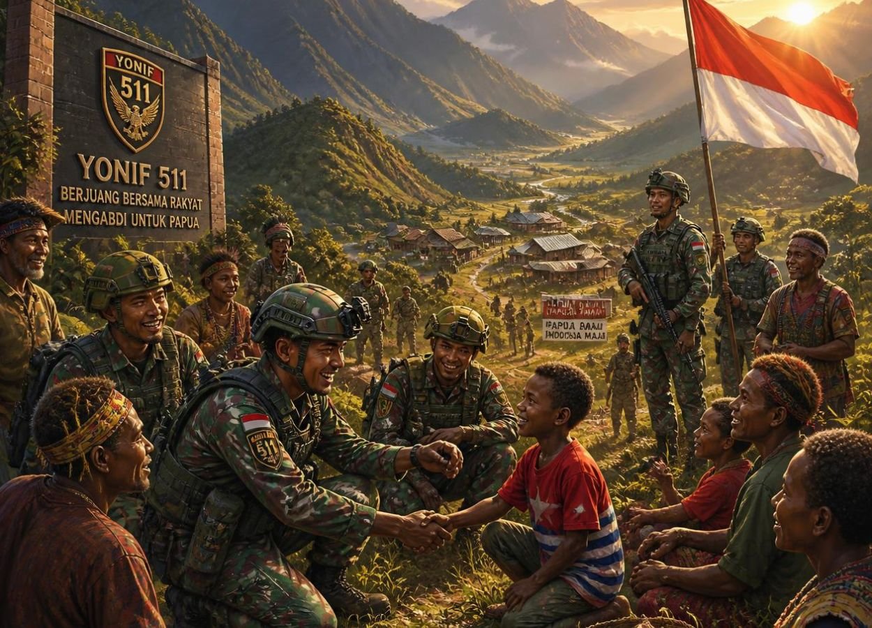 Yonif 511 Bagikan Bendera dan Layani Warga Papua - WartaIndependen.com